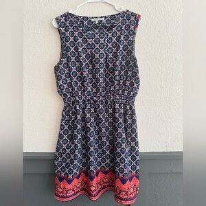 Speed Control Blue & Red Printed Sleeveless Dress Size XL Elastic Waist Pockets